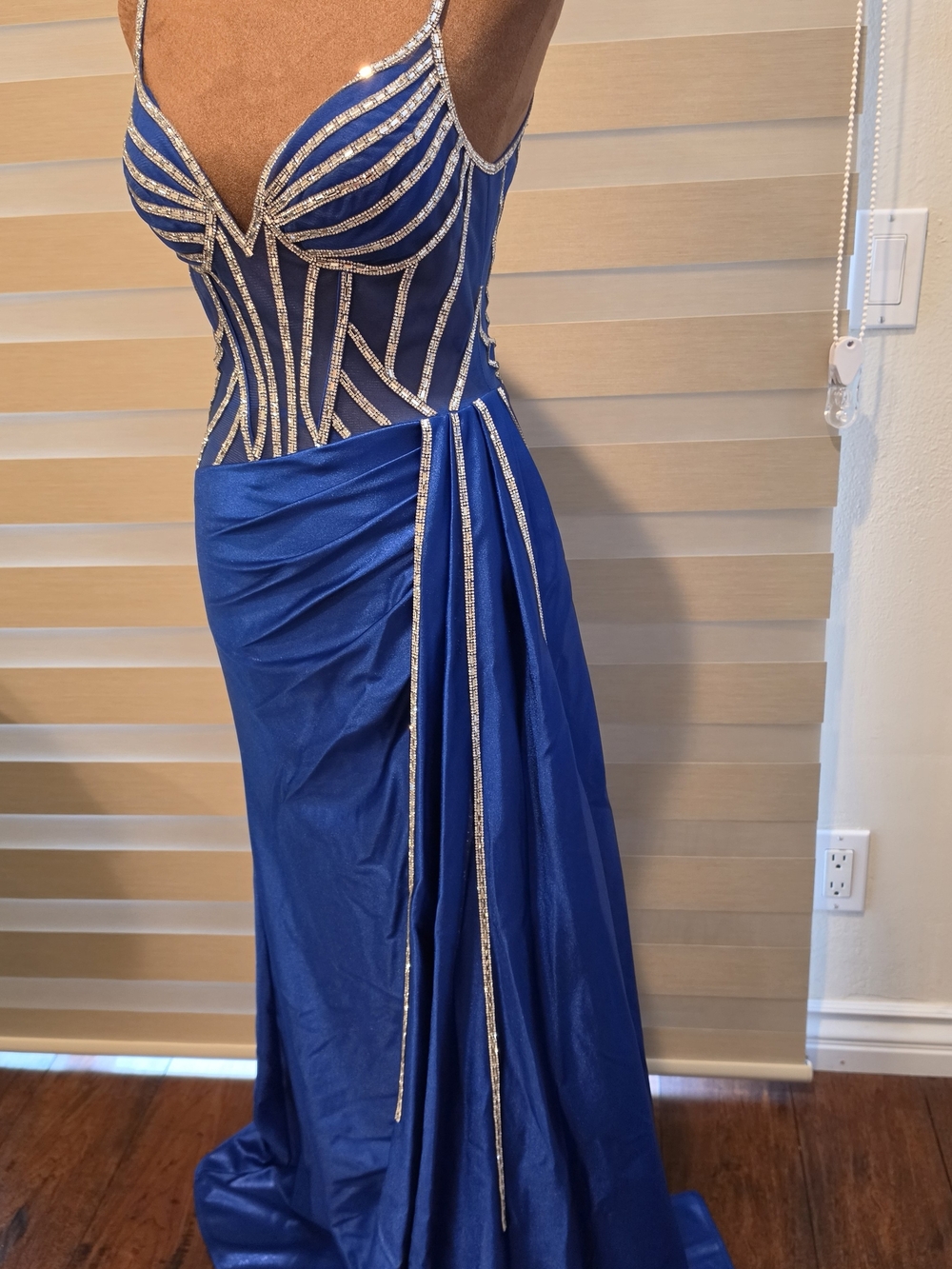PromGirl Royal Blue Rhinestone-Trimmed Prom Gown